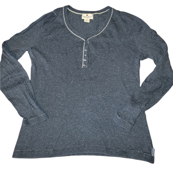 Woolrich Speckled Cotton Henley Sweater Lightweight but Warm sz M - Picture 1 of 2